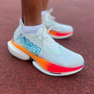 HOKA performance running shoes with cushioned sole and breathable mesh upper
